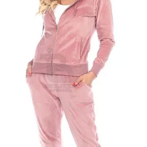 Conjunto de chándal de invierno de talla grande para mujer 100% algodón terciopelo con capucha con patrón sólido transpirable etiqueta privada a granel al por mayor - Product Image 3