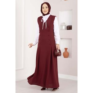 Elegante Conjunto de Dos Piezas Color Borgoña: Camisa Holgada de Crepé y Chaleco con Botones, Atuendo Casual - Product Image 4