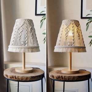 100% cuerda de algodón estilo macramé hecho a mano suave Pantalla de Lámpara diseño bohemio con tela para relámpagos - Product Image 3