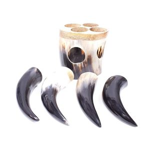 Ensemble de quatre verres à liqueur en corne de haute qualité avec support en corne Ensemble de 4 verres à liqueur Viking en corne avec support d'Inde - Product Image 4