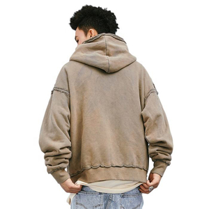Ventes en gros de sweats à capuche zippés en coton brut délavé pour hommes, sweats à capuche vierges personnalisés avec bordure brute, sweats à capuche zippés en molleton 100% coton, personnalisation - Product Image 2