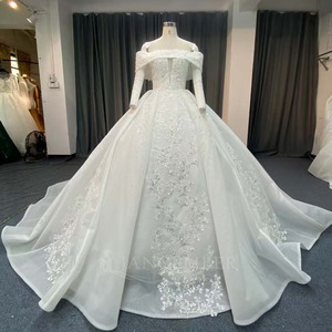 ANY264 Elegante Vestido de Novia con Cuello Barco y Lentejuelas, Vestidos de Boda para Mujer - Product Image 1