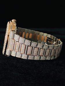 Mens Blue Dial Iced Luxury Watch Two Tone Diamond Look Stainless Steel Bracelet Fashion Quartz Watch Custom Logo Wholesale - Product Image 2