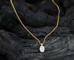 Collar con Colgante de Piedra Preciosa Moissanita de Corte Ovalado Facetado, Chapado en Oro Sólido de 18 Pulgadas de Largo, Plata de Ley 925 - Product Image 4