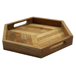 Bandeja de servicio de madera natural hecha a mano de alta calidad respetuosa con el medio ambiente personalizada al por mayor para el hogar, restaurantes y hoteles de la India - Product Image 1