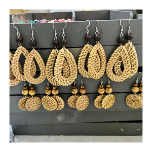 Beach Vacation <b>Accessories</b> Handmade Geometric Tribal Earrings Bohemian Eco-Friendly Straw Braid Rattan Teardrop Bohemian - Product Image 5