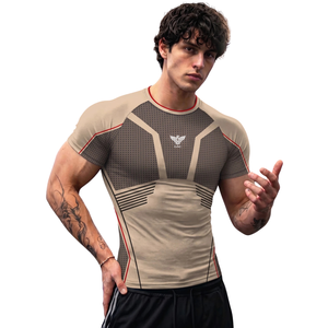 Camiseta de Compresión Beige para Hombre, Manga Corta, Corte Ajustado, para Entrenamiento Deportivo, Running, Gimnasio, Ejercicio, Secado Rápido, Transpirable - Product Image 1