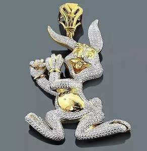 3.30Ct Corte redondo Real Moissanite Conejito Colgante de dibujos animados 14K Dos tonos Chapado en oro - Product Image 2