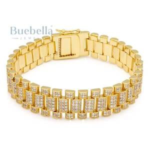 Fine Hip Hop Jewelry 15mm 18k Gold Plated 925 <b>Sterling</b> <b>Silver</b> VVS Moissanite Diamond Iced Out Rollie Link <b>Bracelet</b> for <b>Men</b> - Product Image 1