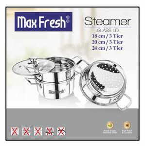 Maxfresh หม้อนึ่งสแตนเลส3ชั้นพร้อมฝากระจกทำความสะอาดง่ายทนทานสำหรับใช้ในบ้านสำนักงานวัสดุโลหะอบไอน้ำทำอาหาร - Product Image 4