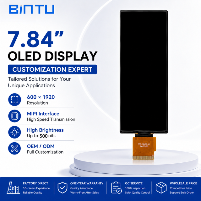 Custom 7.84Inch 600*1920 Bar Type OLED Display: 500nits On-cell Touch MIPI Interface Stretch AMOLED Screen for Car Dashboard