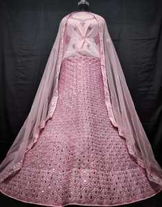 ชุดเลเฮนกาโชลีงานปักเลื่อมหนักทันสมัย ยาว 3 เมตร พร้อมผ้าคลุมไหล่แบบสี่ด้าน ผ้าเน็ตสำหรับงานปาร์ตี้ - Product Image 1