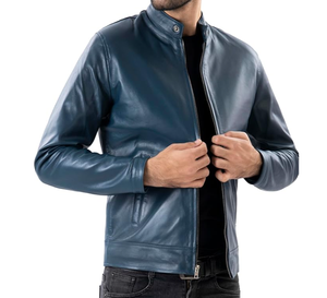 100% Genuine Sheep Leather Winter Jacket Sherpa Lining Breathable <b>Viscos</b> Zipper Closure Stand Collar Slim Fit Casual Use Jacket - Product Image 4