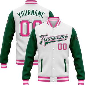 Chaqueta Universitaria de Béisbol Estilo Letterman de Primera Calidad, Color Blanco y Verde, Mangas de Cuero Genuino - Product Image 3