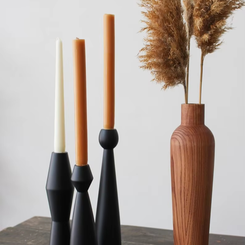 Rustic Ash Wood Flower Vase Handcrafted Wooden Home Decor Tabletop Centerpiece