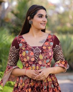 Traje indio de seda pura para mujer, traje de trabajo con estampado Digital y bordado, a la moda - Product Image 4