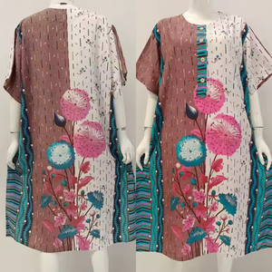 Chemise de nuit d'été en rayonne à manches courtes, imprimé floral, taille jumbo, vêtements de nuit à taille élastique avec doublure douce, longueur au genou - Product Image 5