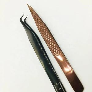 Pinzas de aislamiento de 90 grados con punta de fibra de oro rosa negro de Plasma, venta al por mayor, pinzas de extensión de pestañas de acero inoxidable sostenibles - Product Image 3