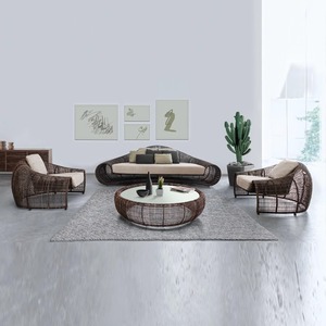Ensemble de mobilier d'extérieur de luxe en trois pièces, chaise en rotin et bois massif, résistant aux intempéries, pour villa, cour, jardin, salon de jardin - Product Image 2
