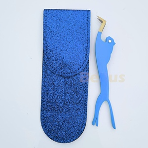 Juego de pinzas para pestañas con purpurina azul Premium, puntas con bordes dorados en forma de leopardo, herramientas de acero inoxidable para extensiones de pestañas volumétricas - Product Image 3