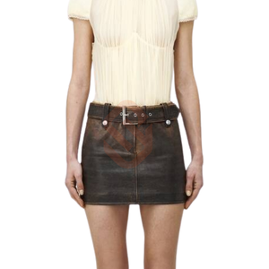 Vintage Genuine Leather Belted <b>Pencil</b> <b>Skirt</b> <b>Women's</b> Formal Brushed Style Natural Waist Breathable Eco-Friendly Mini <b>Skirt</b> - Product Image 4
