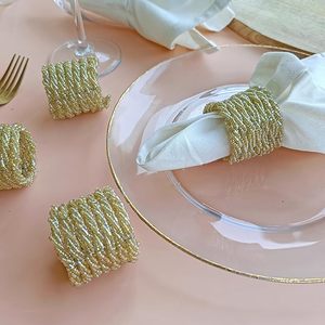 Ronds de serviette en or Champion faits à la main avec perles Décor de table élégant pour les mariages Vacances de Noël et occasions spéciales - Product Image 4