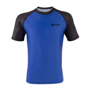 Vêtements de fitness personnalisés pour hommes, en polyester, à demi-manches, de couleur unie, avec protection UV, vêtements de fitness - Product Image 3