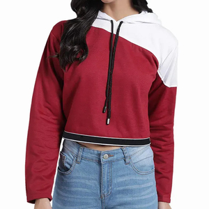 Sweat à capuche en polaire personnalisé avec logo brodé en polyester/coton pour femme, design oversize à épaules tombantes, coupe courte, respirant, 340g, hiver - Product Image 1