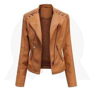 Chaquetas de piel auténtica a la moda para mujer, novedad en chaquetas personalizadas con cuello levantado, precio barato, cantidad a granel - Product Image 3