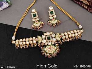 <b>Kundan</b> <b>Jewelry</b> High Gold Plated Designer Party Wear Short Necklace Set - Product Image 2
