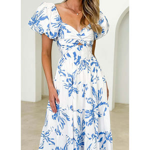 Vestido Maxi de Gasa Floral 2025 para Mujer, Transpirable, Estilo Bohemio Vintage, Delgado, con Tirantes Finos, Formal, Primavera, Elegante, Cuello Alto - Product Image 4