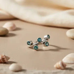 Geometric Blue Topaz <b>925</b> <b>Silver</b> <b>Ring</b> Minimalist Gemstone Jewelry for Women Everyday Wear - Product Image 3