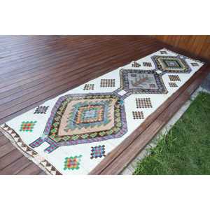 Tapis vintage, tapis de couloir 2,7x10 pieds, tapis Herki blanc camouflage - Product Image 2