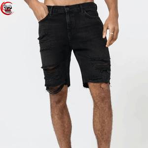 Customizable Men's 100% Cotton <b>Denim</b> Cargo <b>Shorts</b> with Solid Print Pattern Eco-Friendly Gym Wear - Product Image 1