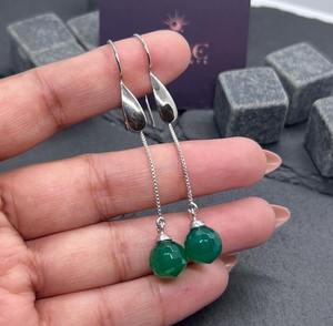 ต่างหูสไตล์โบโฮคลาสสิกสำหรับผู้หญิง เครื่องประดับเงินแท้ 925 ประดับพลอยออนิกซ์สีเขียว ทำด้วยมือ - Product Image 5