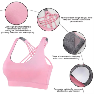 Sujetador Deportivo Elástico en 3 Direcciones para Mujer, Color Rosa, con Tirantes Cruzados, Diseño Elegante con Múltiples Tirantes, para Yoga y Gimnasio, Hecho en Pakistán, Spandex/Nailon - Product Image 6