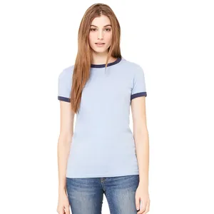 Wholesale Custom Short sleeve ringer Latest fashion design cotton Custom Women T shirts Ringer Tee Women T Shirt With Round neck