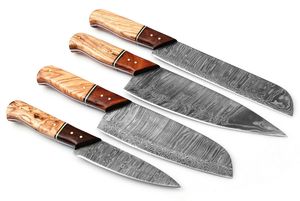 Ensemble de couteaux de cuisine professionnels de luxe modernes en acier Damas, 5 pièces, acier au carbone VG10, manche en bois, écologique - Product Image 3