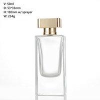 Flacon de parfum carré vide en gros 50 ml 50 g en verre rectangulaire avec bouchon carré en alliage de zinc et pompe pulvérisatrice pour emballage de parfum