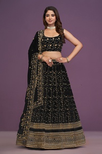 Lehenga élégant semi-cousu en georgette avec travail de zari et de sequins, doublure en crêpe et dupatta brodé pour les occasions spéciales - Product Image 6