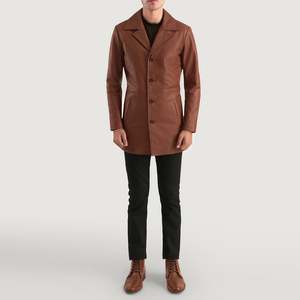 Manteau Classmith en cuir marron, élégant et décontracté pour l'hiver, avec col à capuche, en tissu tricoté doux et chaud, en laine et coton imprimé - Product Image 3