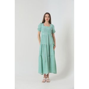 Robe longue en lin rayée émeraude TOPSHOW pour femmes - Robe maxi élégante et décontractée avec un tissu confortable et un design moderne - Product Image 3