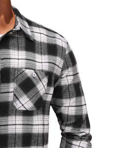 Chemise à carreaux personnalisée pour homme, noire et blanche, à manches longues, décontractée, en flanelle, avec poche, douce, pour l'automne et l'hiver, vente en gros - Product Image 2