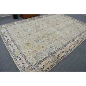 Alfombra Turca Vintage Extra Grande de 8.1x11.6 pies, Diseño de Patchwork Ecológico con Base de Látex, Azul Marrón Abstracto - Product Image 2