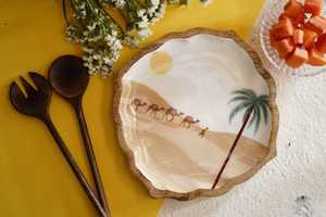 Bandeja de comida de madera de Acacia y pirint hecha a mano de alta calidad, vajilla Rectangular Vintage para el hogar, plato de cocina para herramientas seguras - Product Image 2