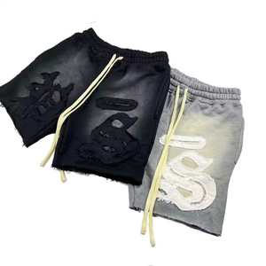 Ropa de calle de verano para hombre, pantalones cortos, parche bordado personalizado, diseño de serigrafía, tejido de punto desteñido al sol, conjunto de ropa de abrigo de felpa francesa - Product Image 2