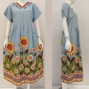 Chemises de nuit d'été pour femmes en rayonne 340g, douces, à col rond, manches courtes, imprimé floral, longueur genou, taille élastique, vente en gros - Product Image 6