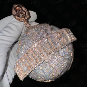 Pendentifs personnalisés en argent sterling S925 plaqué or 3D Earth Global Hip Hop glacé VVS Moissanite Baguette diamant pour rappeur - Product Image 1