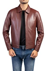 Blouson aviateur classique noir et marron en cuir pour homme Décoration hivernale en fourrure Design intemporel Poches zippées Épaulettes grande taille - Product Image 2