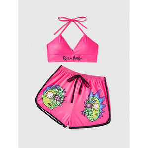 Ensemble court 2 pièces pour femme, style décontracté, de bonne qualité, très vendu, avec logo personnalisé brodé, en tissu polyester/coton respirant et uni - Product Image 1